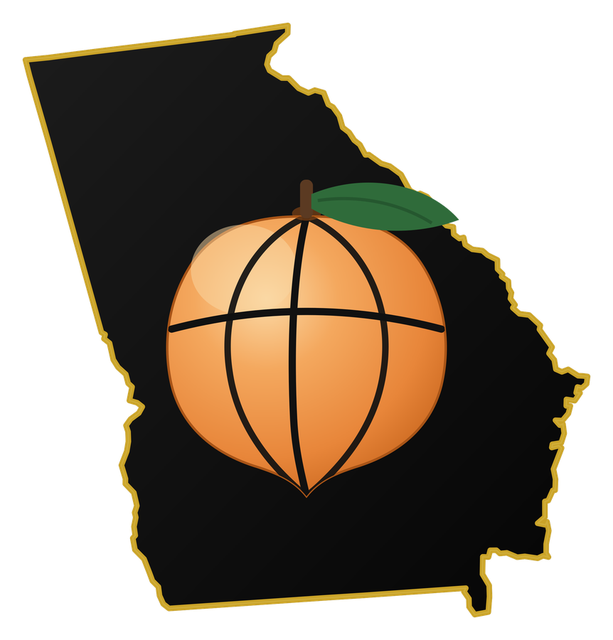 Peach State SIS logo: a peach rendered with basketball seams, set inside the outline of Georgia